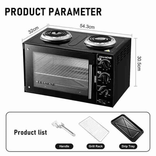 Diamond 28L Mini Oven 2 Plate Stove 3400W - Compact Kitchen