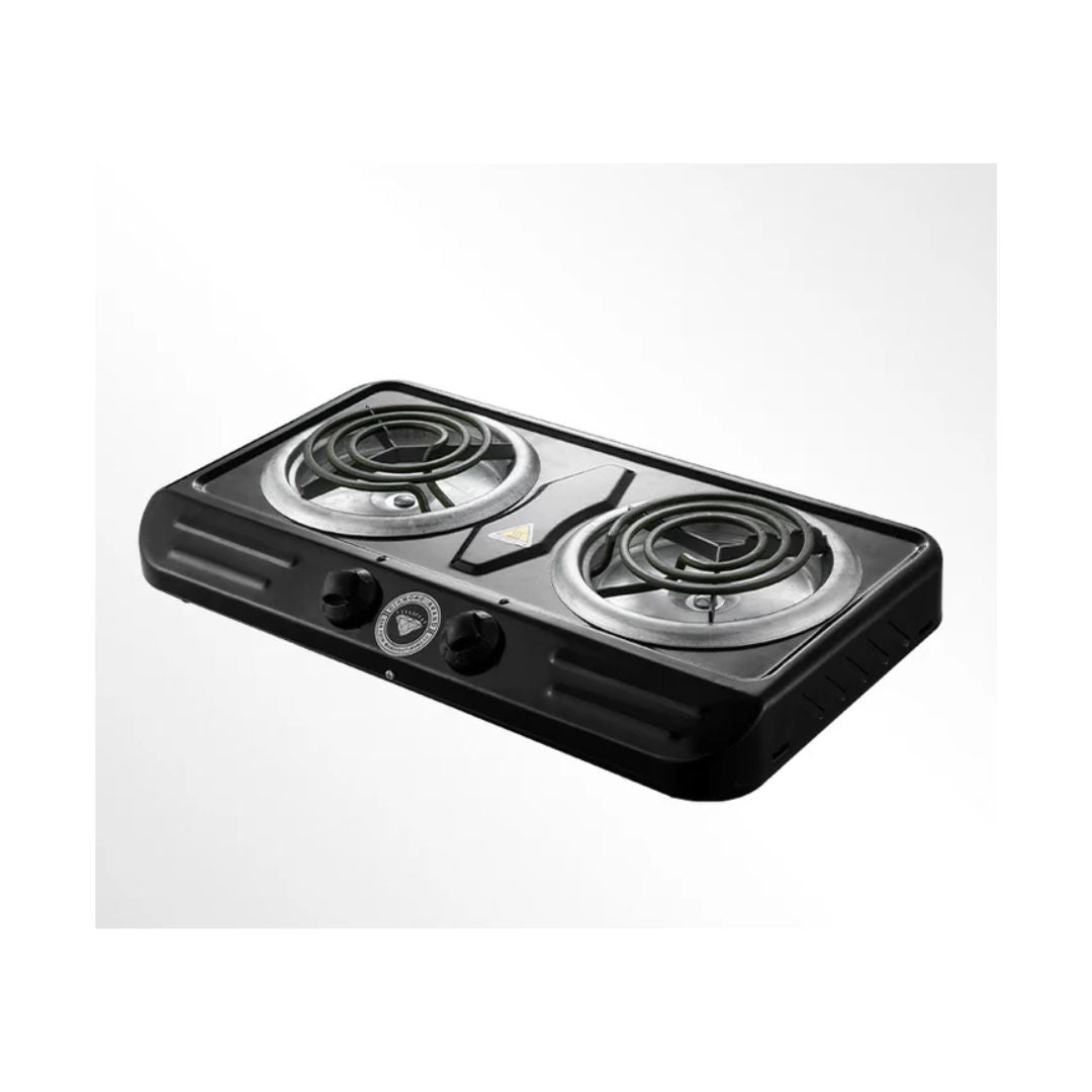 2 Plate Spiral Electric Stove - 2000W Black