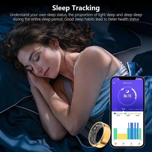 Gold Waterproof Smart Ring with Health Tracking and Remote Camera Control