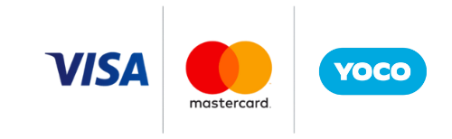 Logos of Visa, Mastercard, and Yoco on a white background