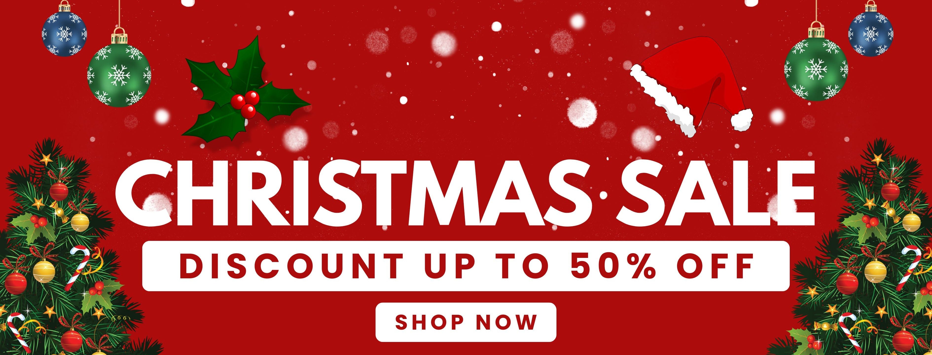 Christmas sale advertisement with festive decorations on a red background comfort lane