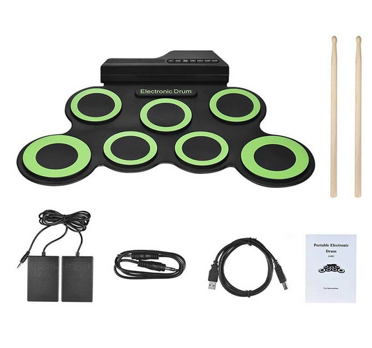 Green Electronic Drum Set Boys And Girls Practice Pad Set Portable Drum Set